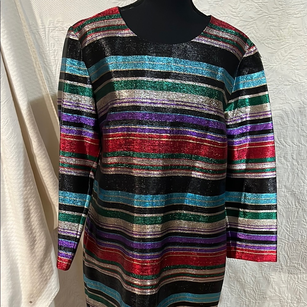 Trina Turk Metallic Striped‎ Shift Dress - Picture 2 of 13